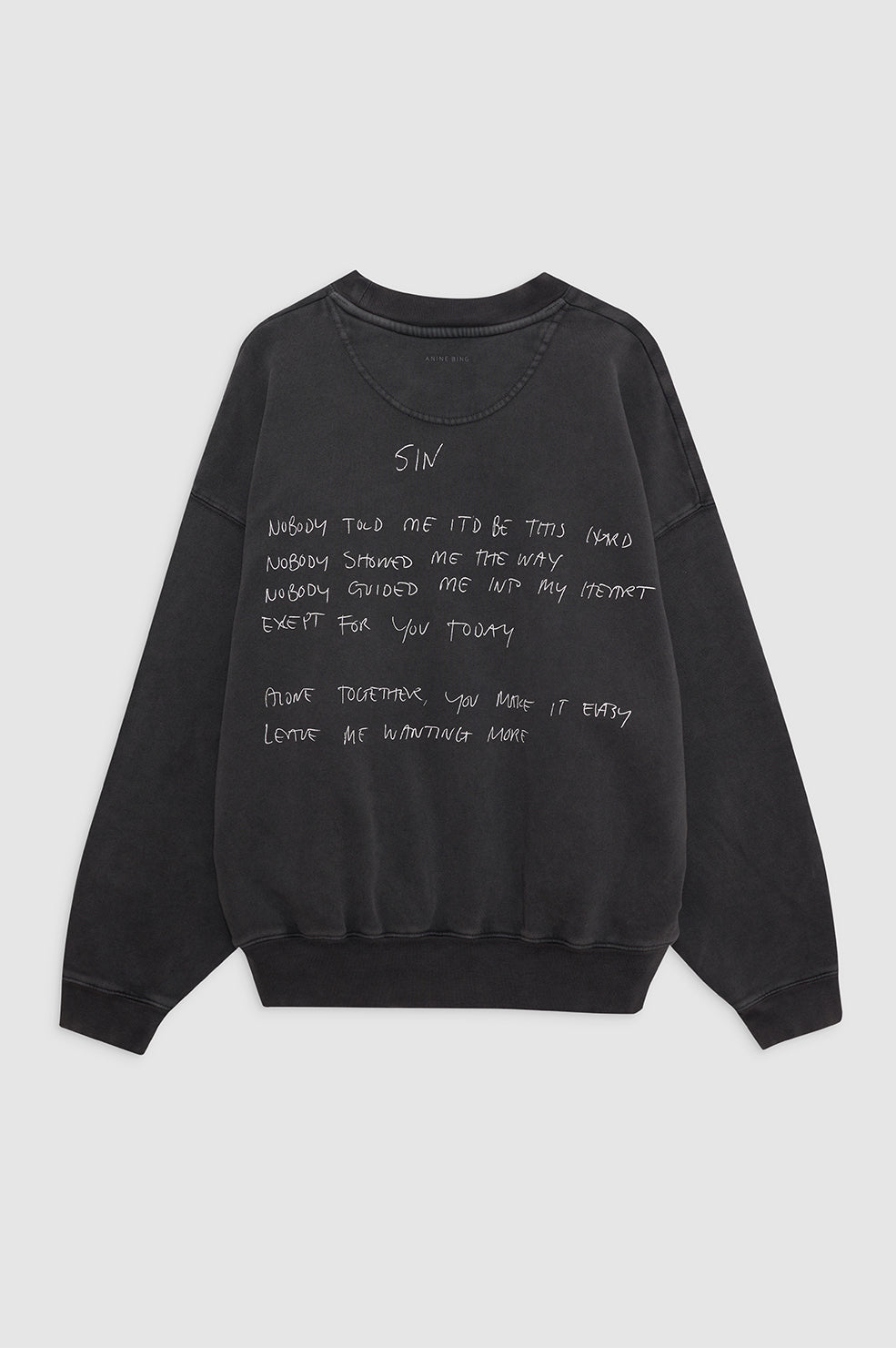 ANINE BING Jaci Sweatshirt Lyrics - Washed Black - Back View