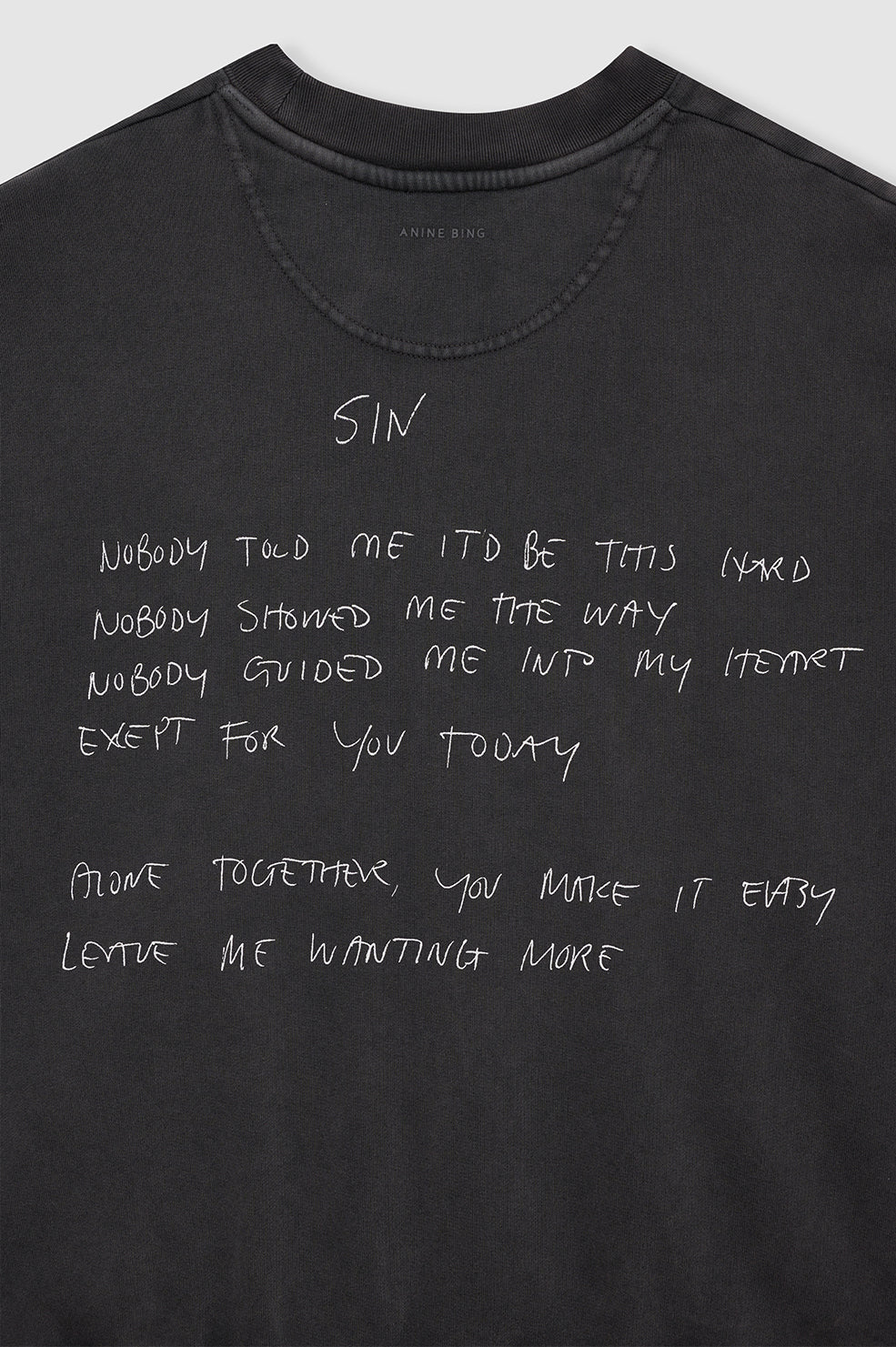 ANINE BING Jaci Sweatshirt Lyrics - Washed Black - Detail View