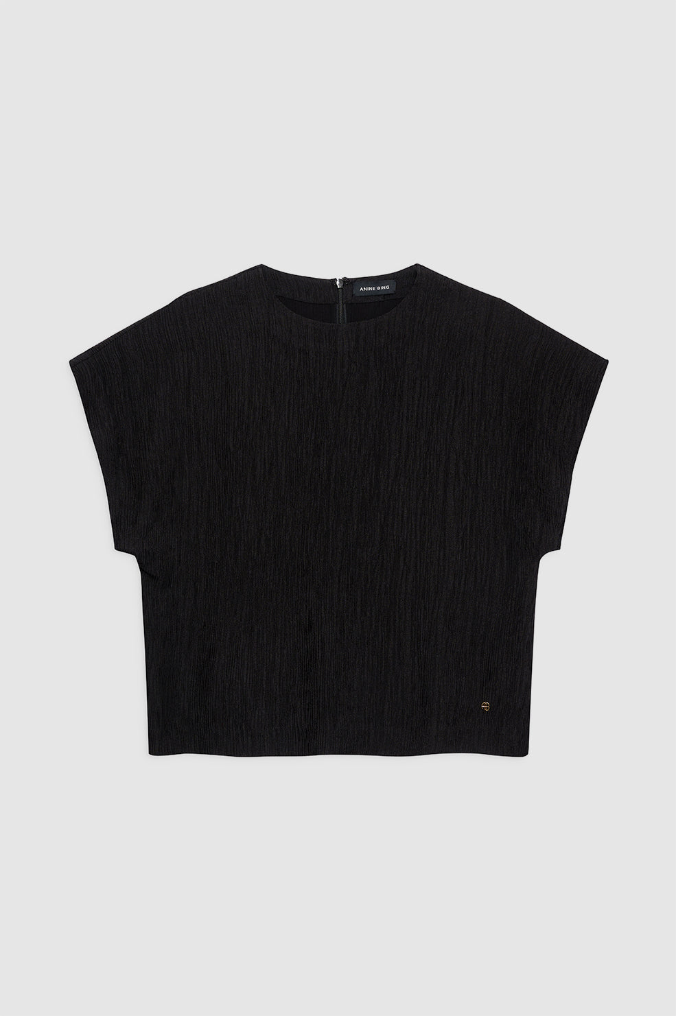 ANINE BING Jollie Top - Black Crinkle - Front View