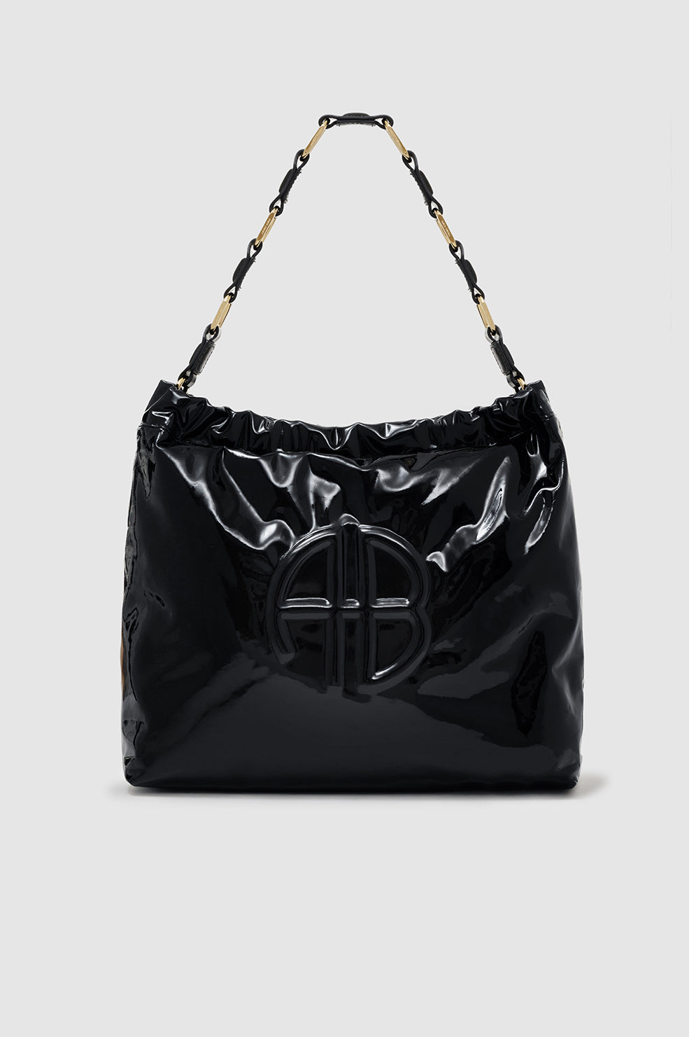 ANINE BING Kate Shoulder Bag - High-Shine Black - Front View