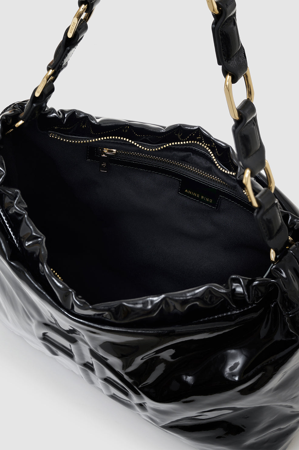 ANINE BING Kate Shoulder Bag - High-Shine Black - Inside View