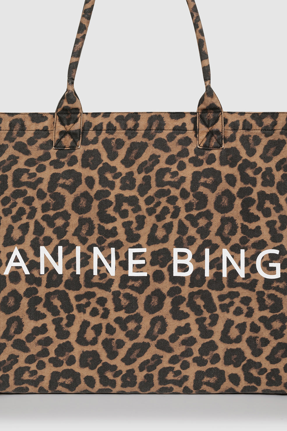 ANINE BING Leo Canvas Tote - Black And Brown Leopard - Detail View