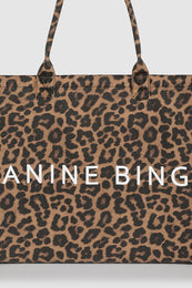 ANINE BING Leo Canvas Tote - Black And Brown Leopard - Detail View