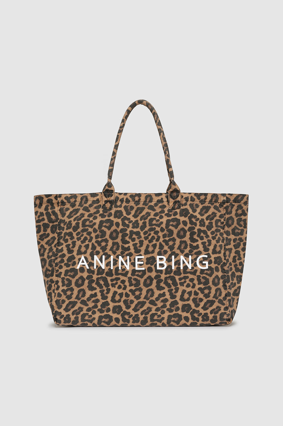 ANINE BING Leo Canvas Tote - Black And Brown Leopard - Front View