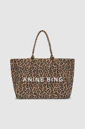 ANINE BING Leo Canvas Tote - Black And Brown Leopard - Front View