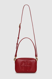 ANINE BING Lili Bag - Red Pebbled - Front View Long Strap