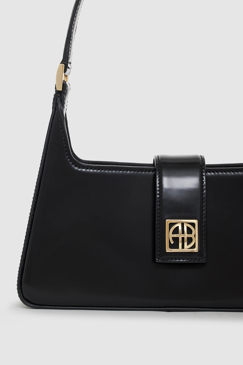 ANINE BING Lou Shoulder Bag - High-Shine Black - Detail View