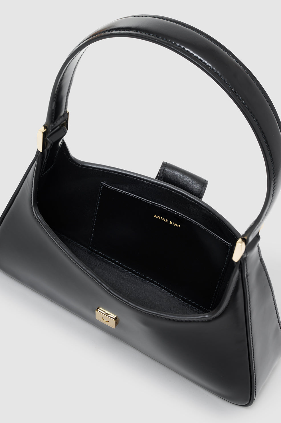 ANINE BING Lou Shoulder Bag - High-Shine Black - Inside View