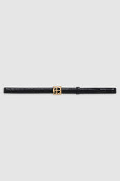 ANINE BING Monogram Belt - Black Embossed - Front View