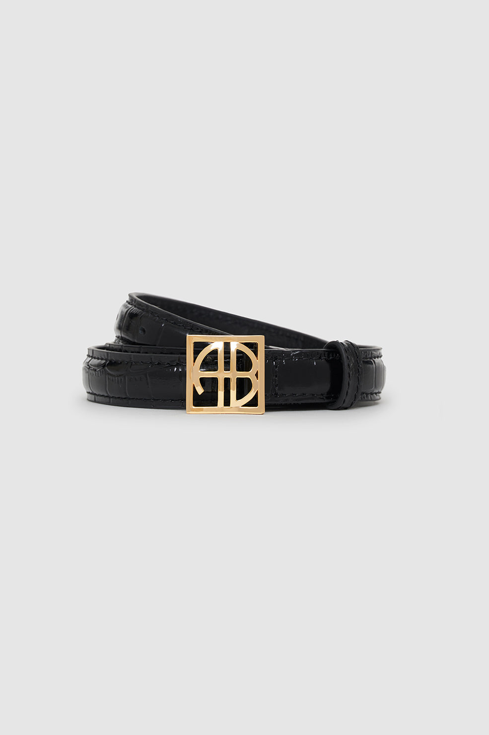 ANINE BING Monogram Belt - Black Embossed - wrapped view