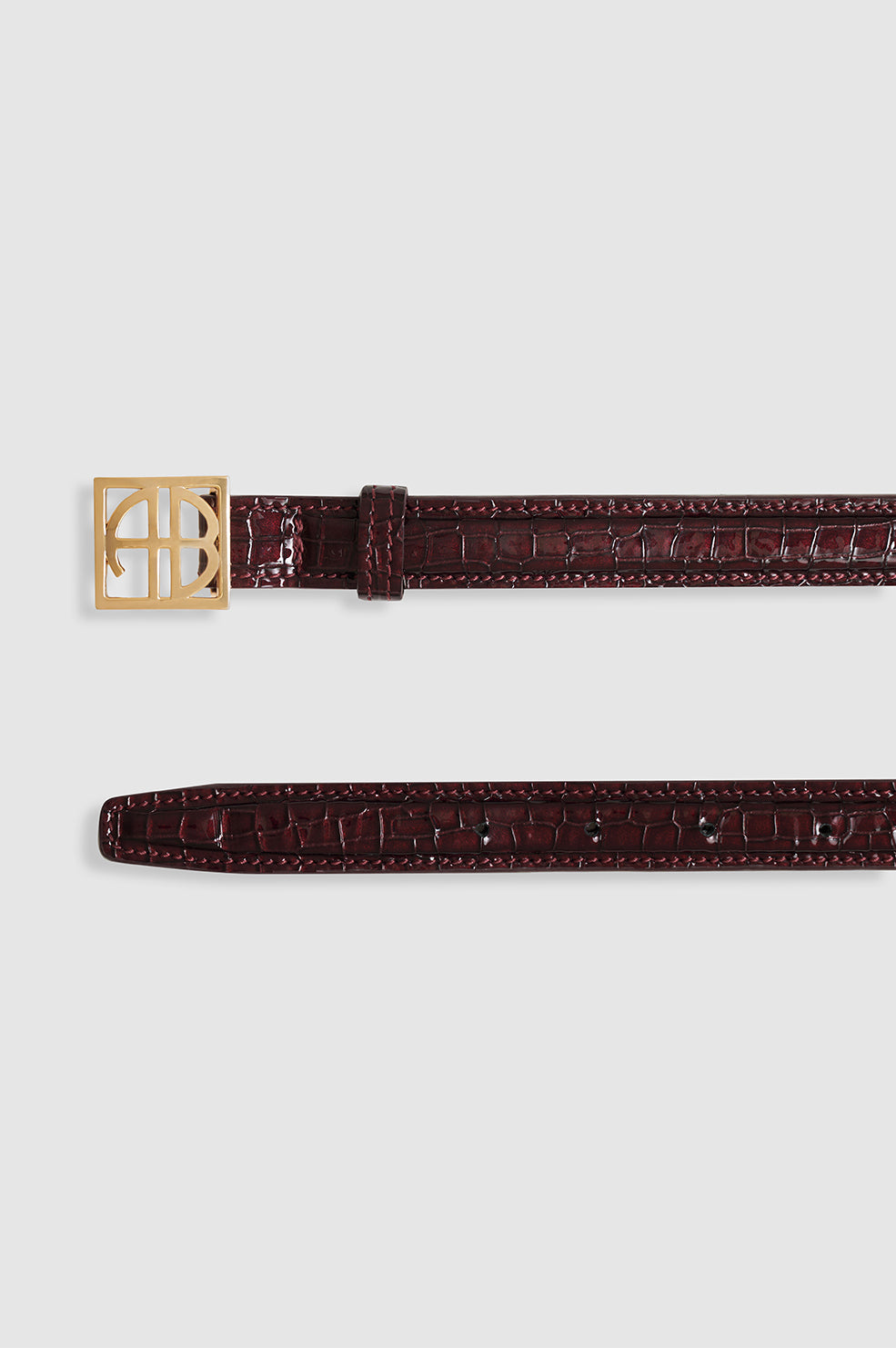 ANINE BING Monogram Belt - Burgundy Small Embossed - Detail View