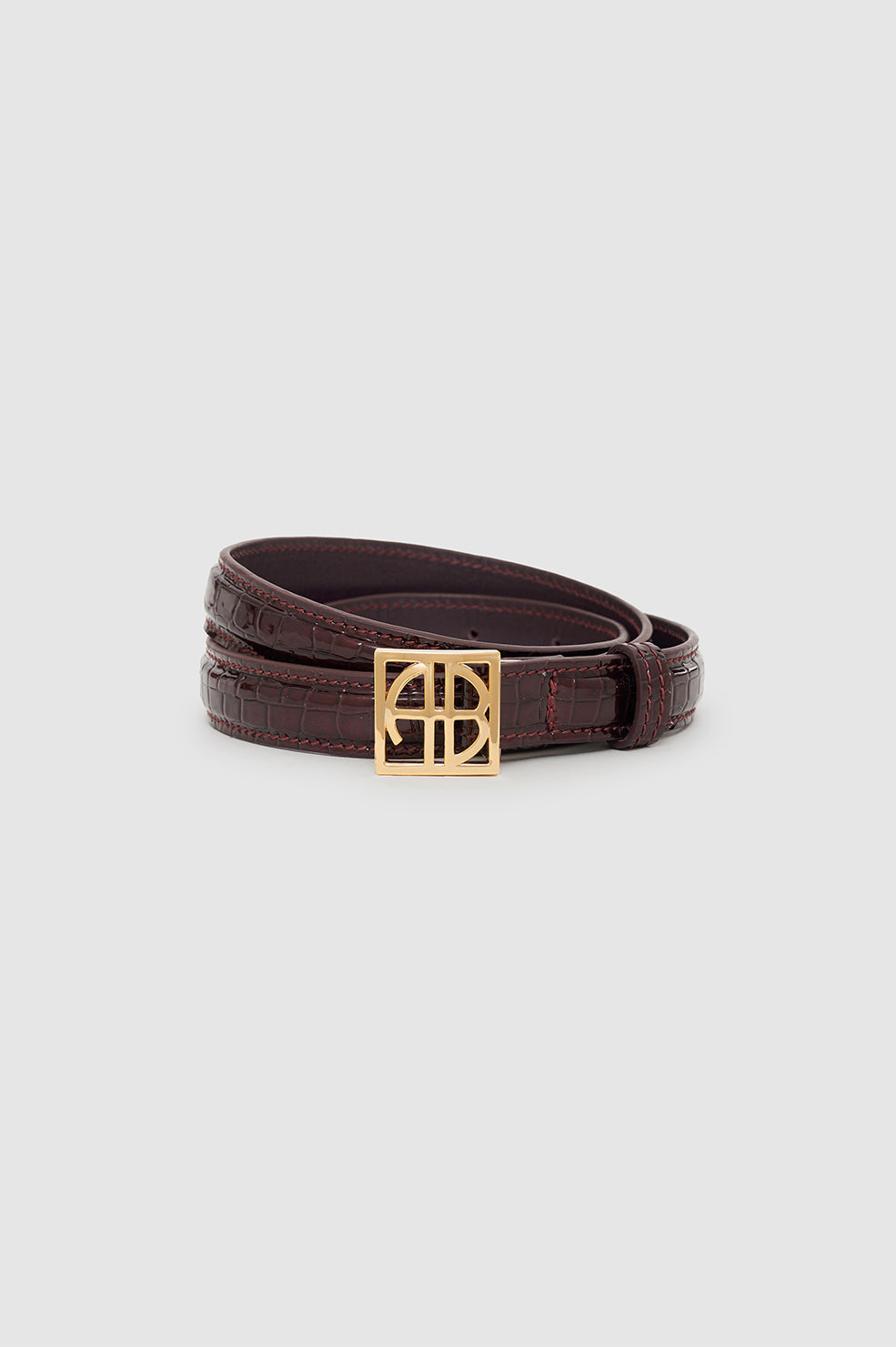 ANINE BING Monogram Belt - Burgundy Small Embossed - Wrapped View