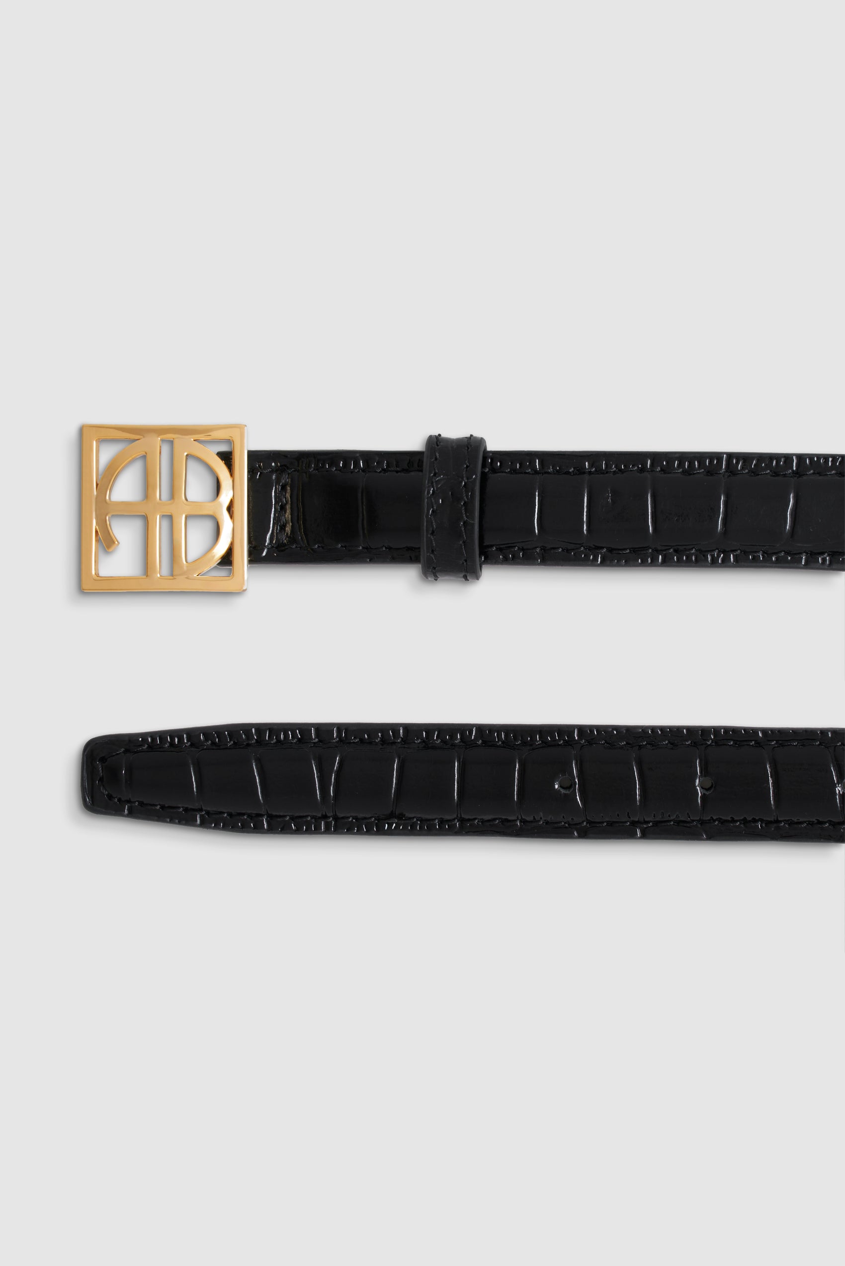 ANINE BING Monogram Belt - Black Embossed - Detail View