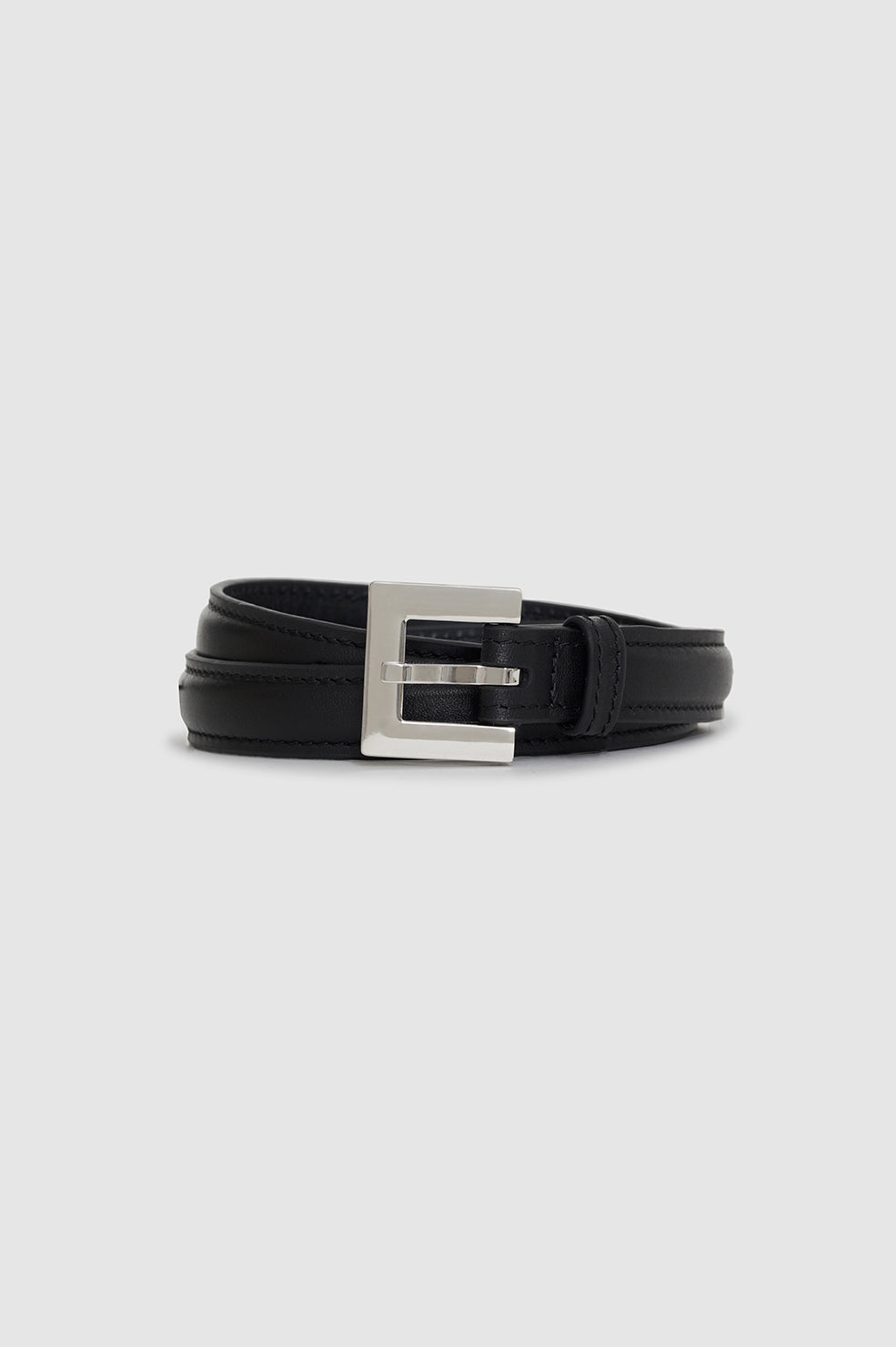 ANINE BING Nicola Belt - Black With Silver - Rolled Up View