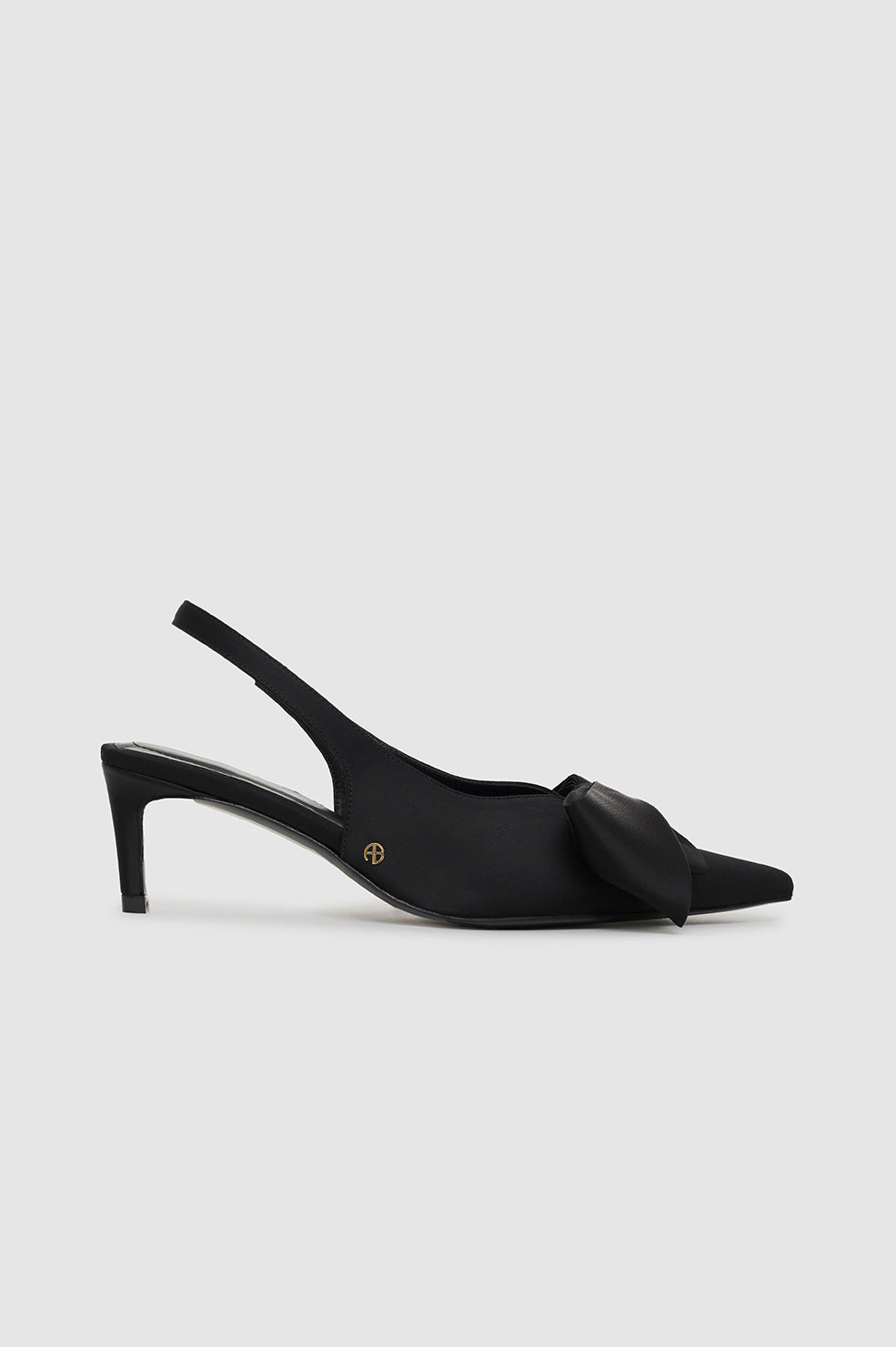 ANINE BING Nina Heels With Bow - Black Satin - Side View