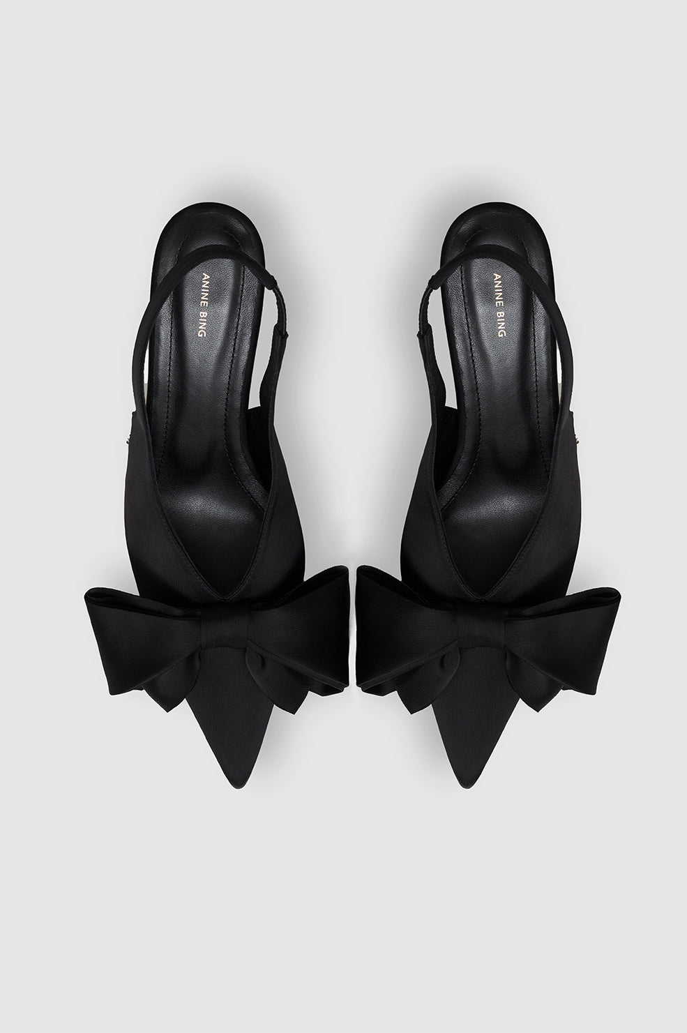 ANINE BING Nina Heels With Bow - Black Satin - Above View