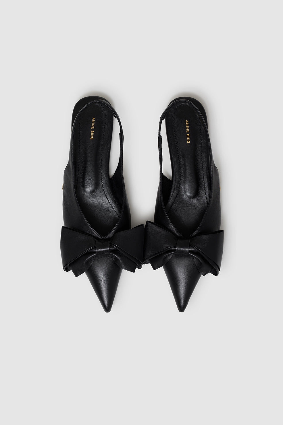 ANINE BING Nina Slingback Flats With Bow - Black - Above View