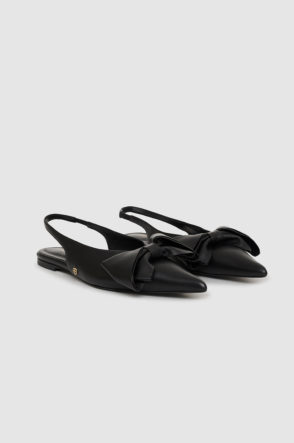 ANINE BING Nina Slingback Flats With Bow - Black - Side Pair View