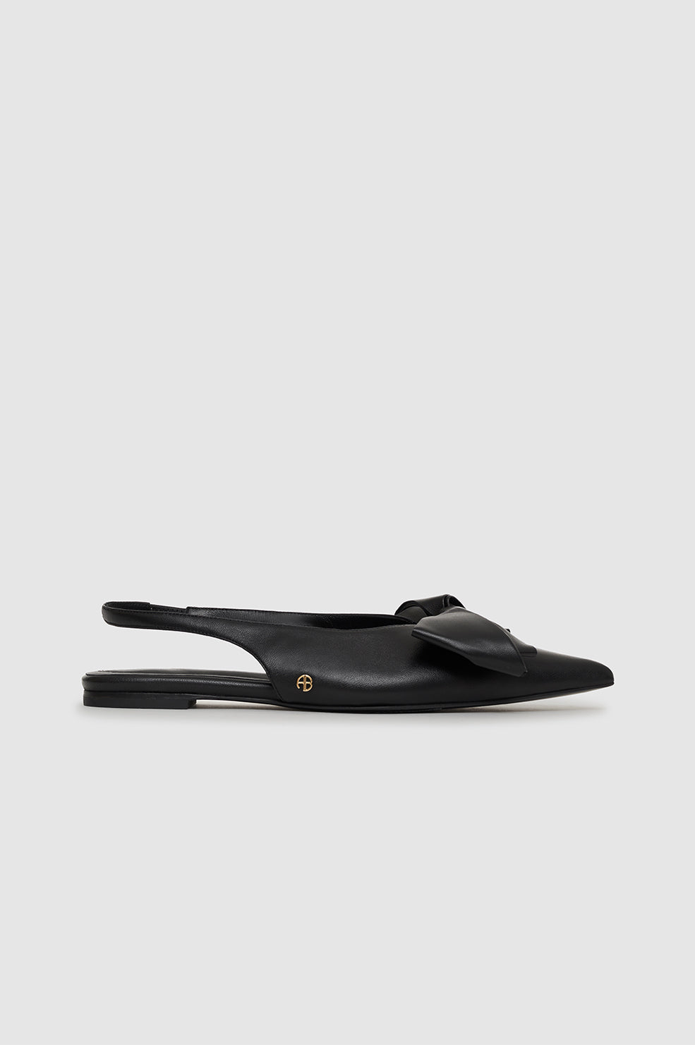 ANINE BING Nina Slingback Flats With Bow - Black - Side View