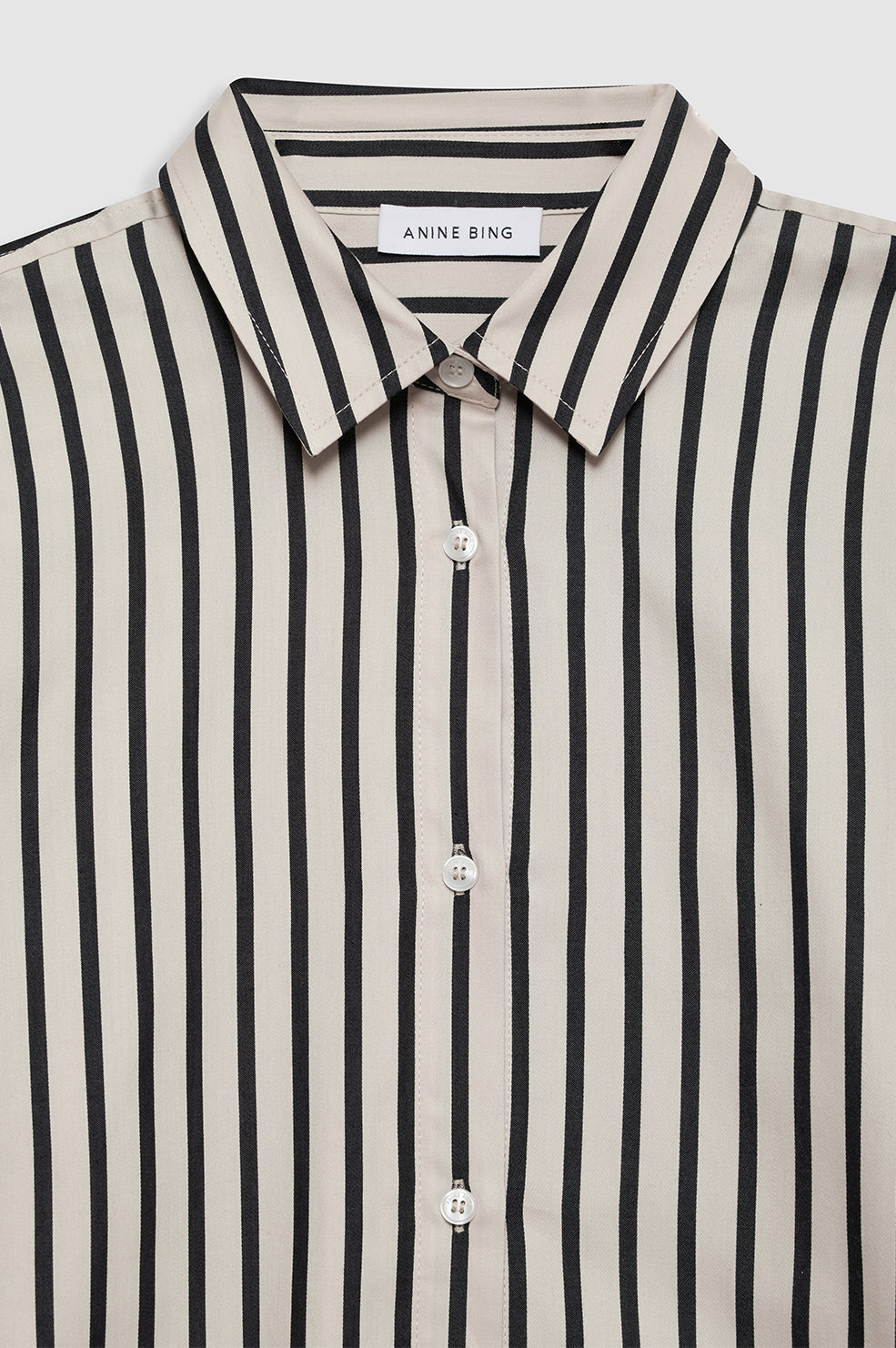 ANINE BING Plaza Shirt - Black And Tan Stripe - Detail View