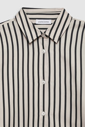 ANINE BING Plaza Shirt - Black And Tan Stripe - Detail View