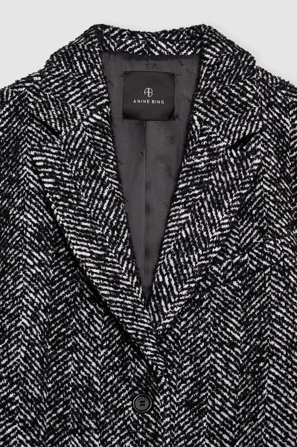  ANINE BING Quinn Coat - Black And White Tweed - Detail View