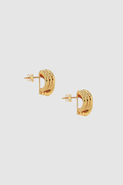 ANINE BING Small Crossover Ribbed Earrings - Gold - Side View