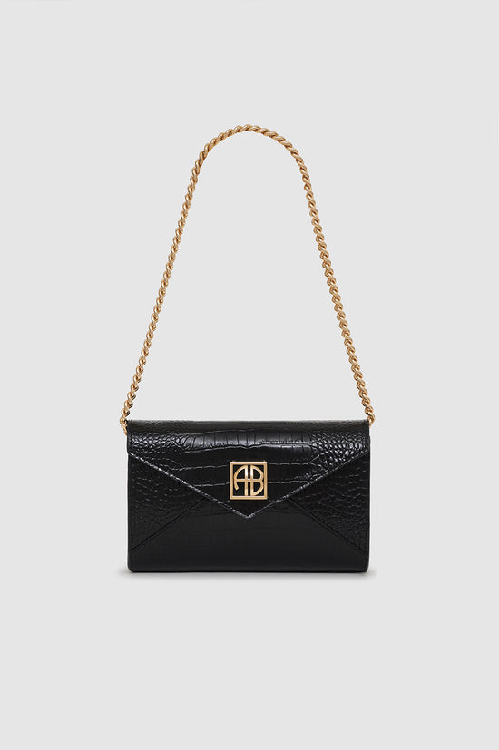 ANINE BING Small Elly Clutch - Black Embossed - Front View