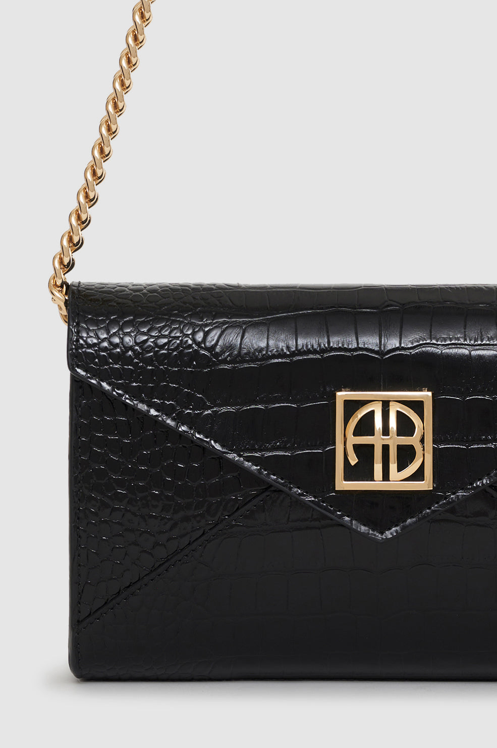 ANINE BING Small Elly Clutch - Black Embossed - Detail View