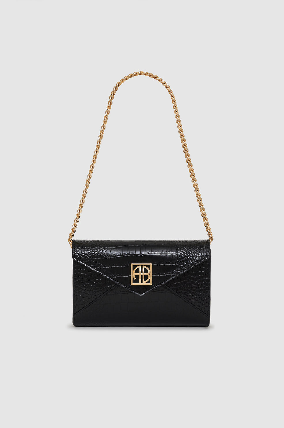 ANINE BING Small Elly Clutch - Black Embossed - Second Front View