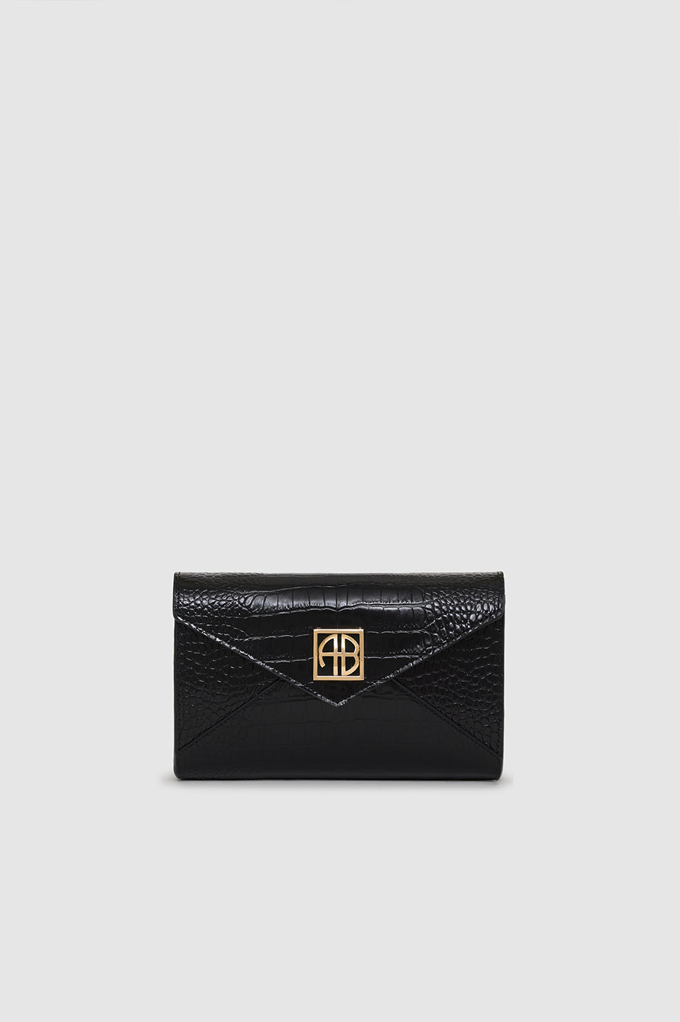 ANINE BING Small Elly Clutch - Black Embossed - Front View