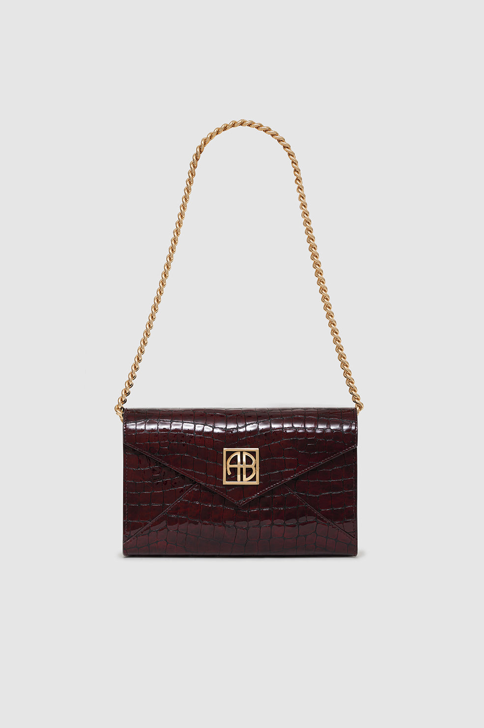 ANINE BING Small Elly Clutch - Burgundy Embossed - Front View with Strap