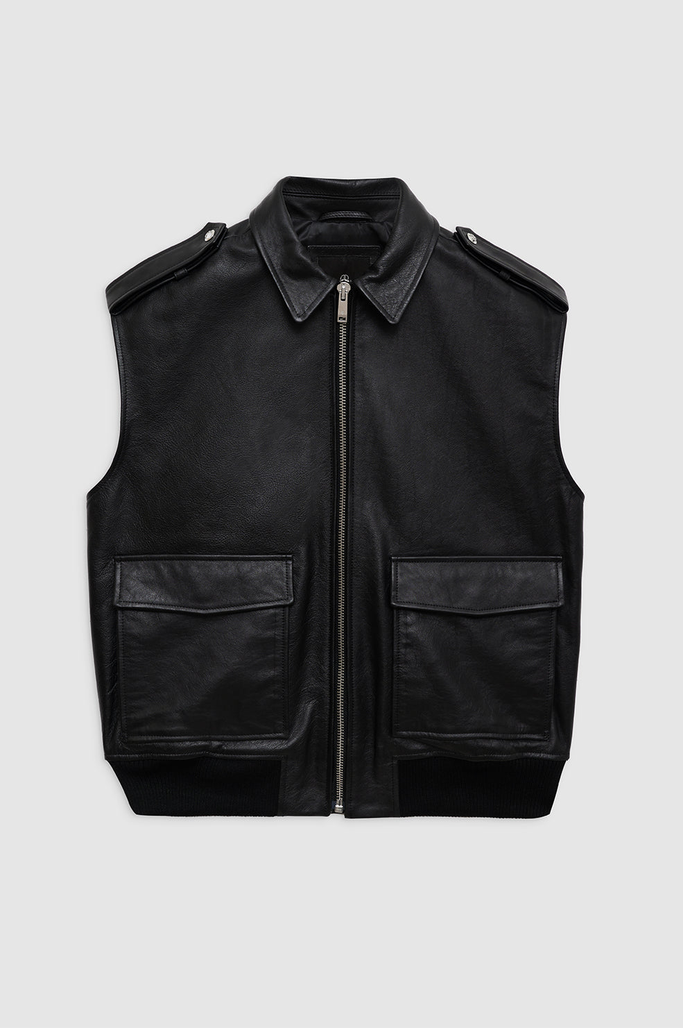 ANINE BING Sonnie Vest - Black Leather - Front View