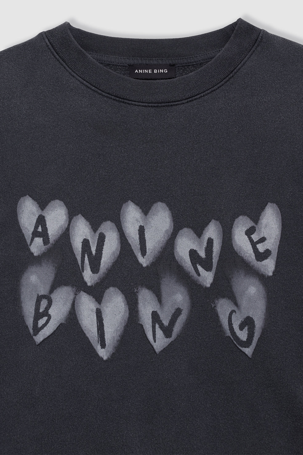 ANINE BING Spencer Sweatshirt Hearts - Washed Black - Detail View