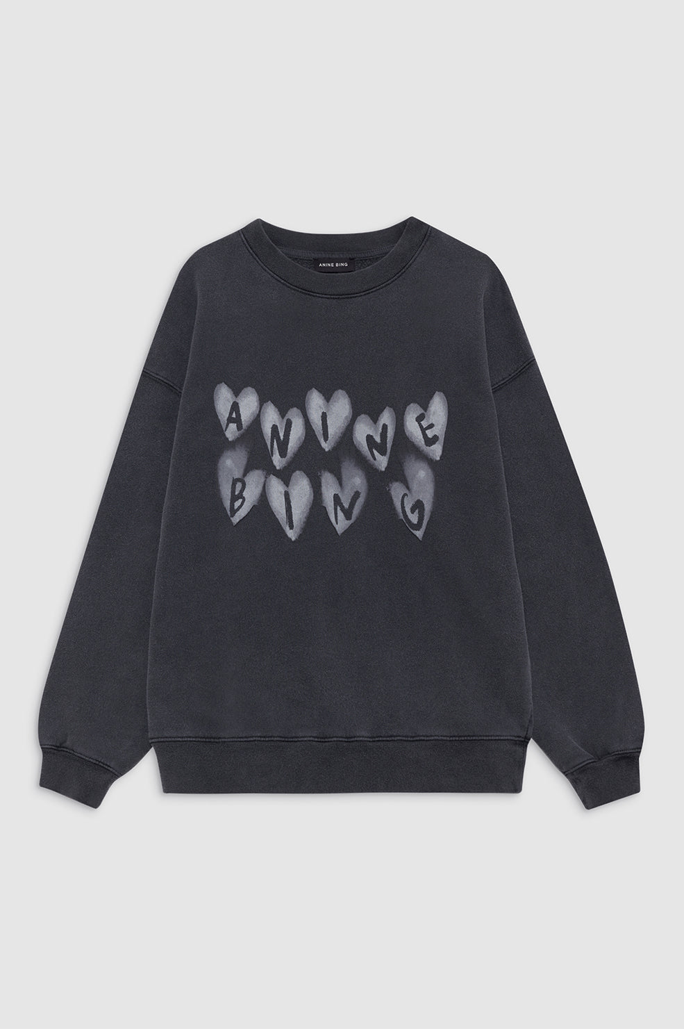 ANINE BING Spencer Sweatshirt Hearts - Washed Black - Front View