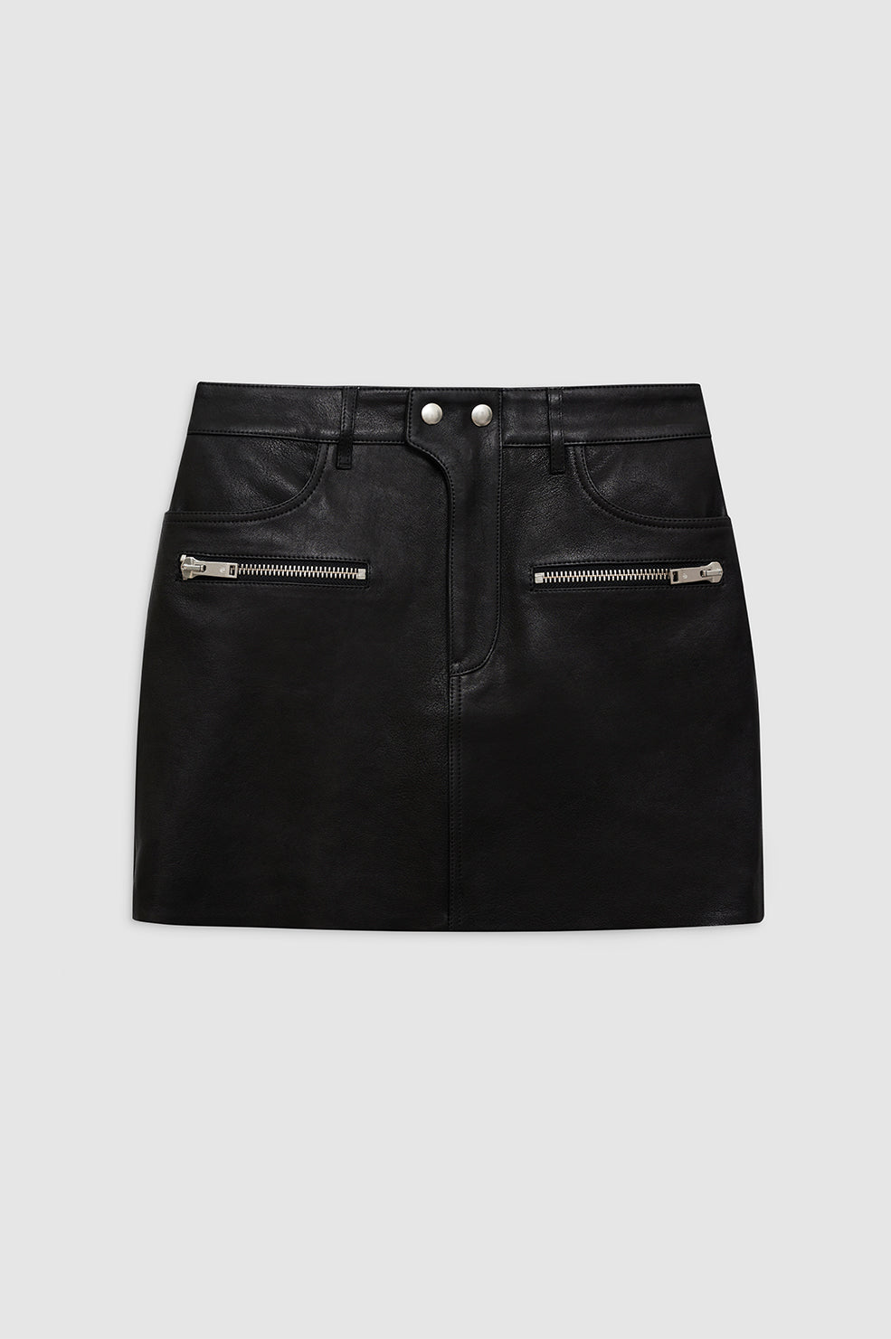 ANINE BING Steel Skirt - Black Leather - Front View