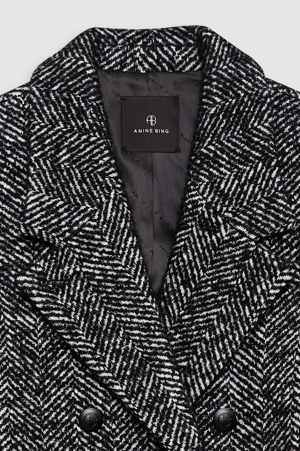 ANINE BING Vienna Blazer - Black and White Tweed - Detail View