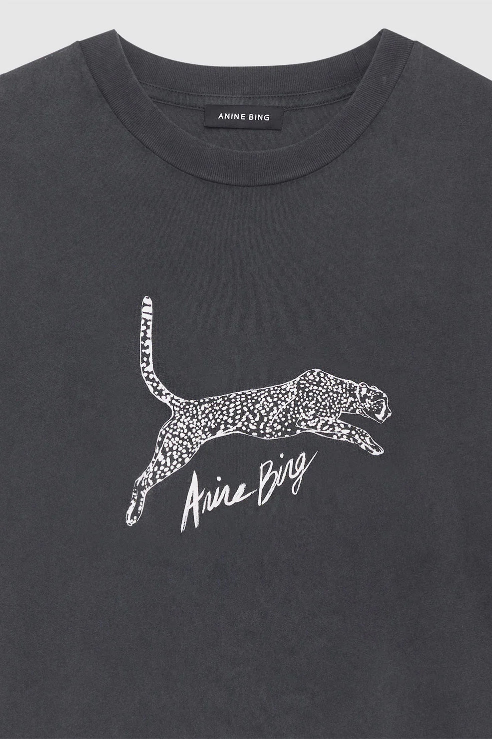 ANINE BING Walker Tee Spotted Leopard - Washed Black - Detail View