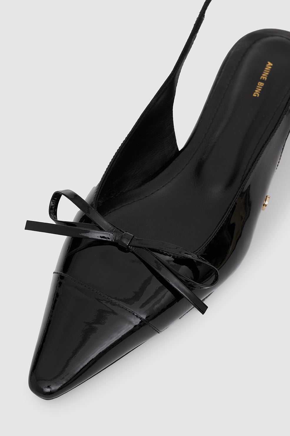 ANINE BING Zoey Slingback Heels - Black Patent - Detail View