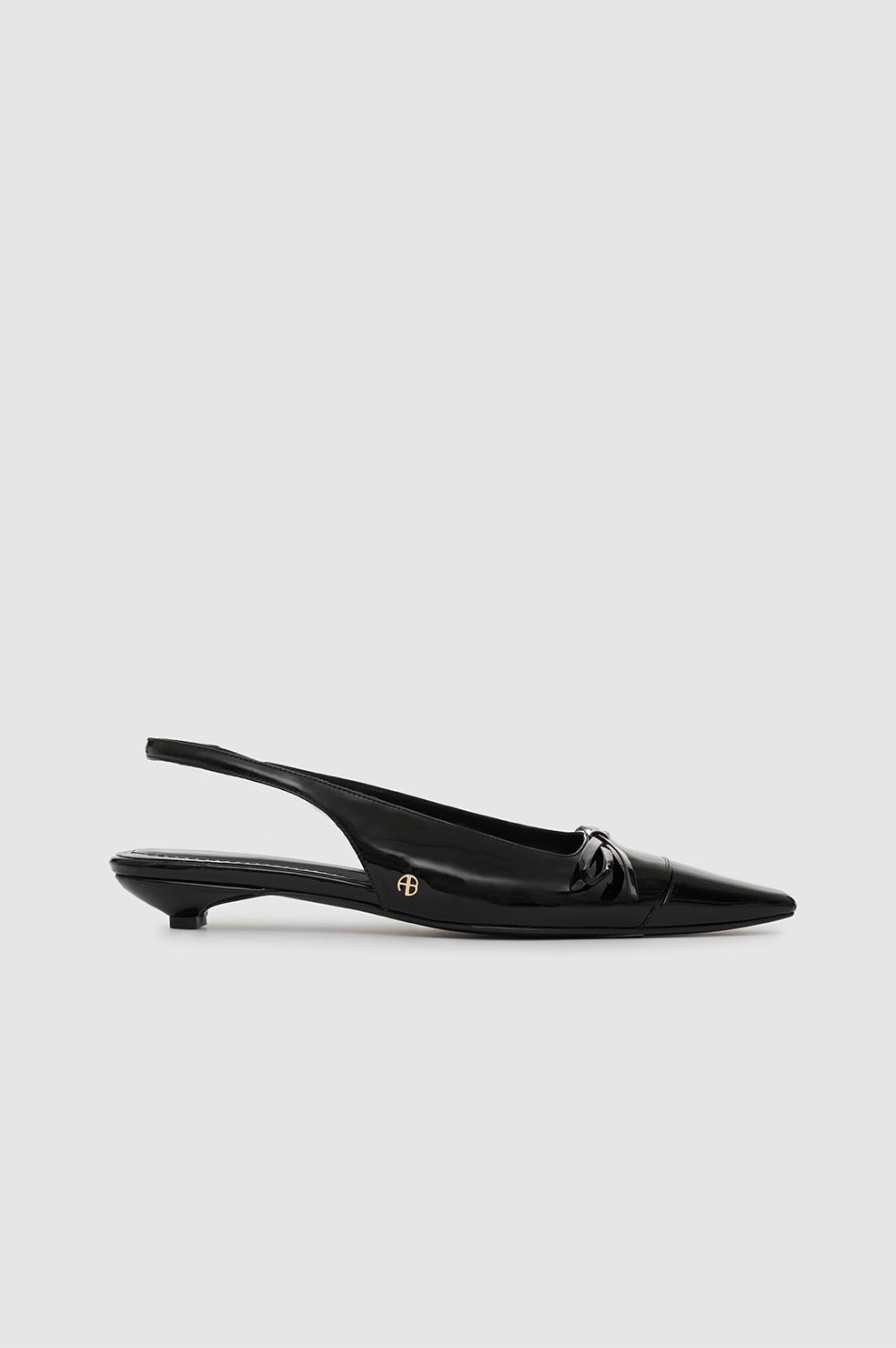 ANINE BING Zoey Slingback Heels - Black Patent - Side View