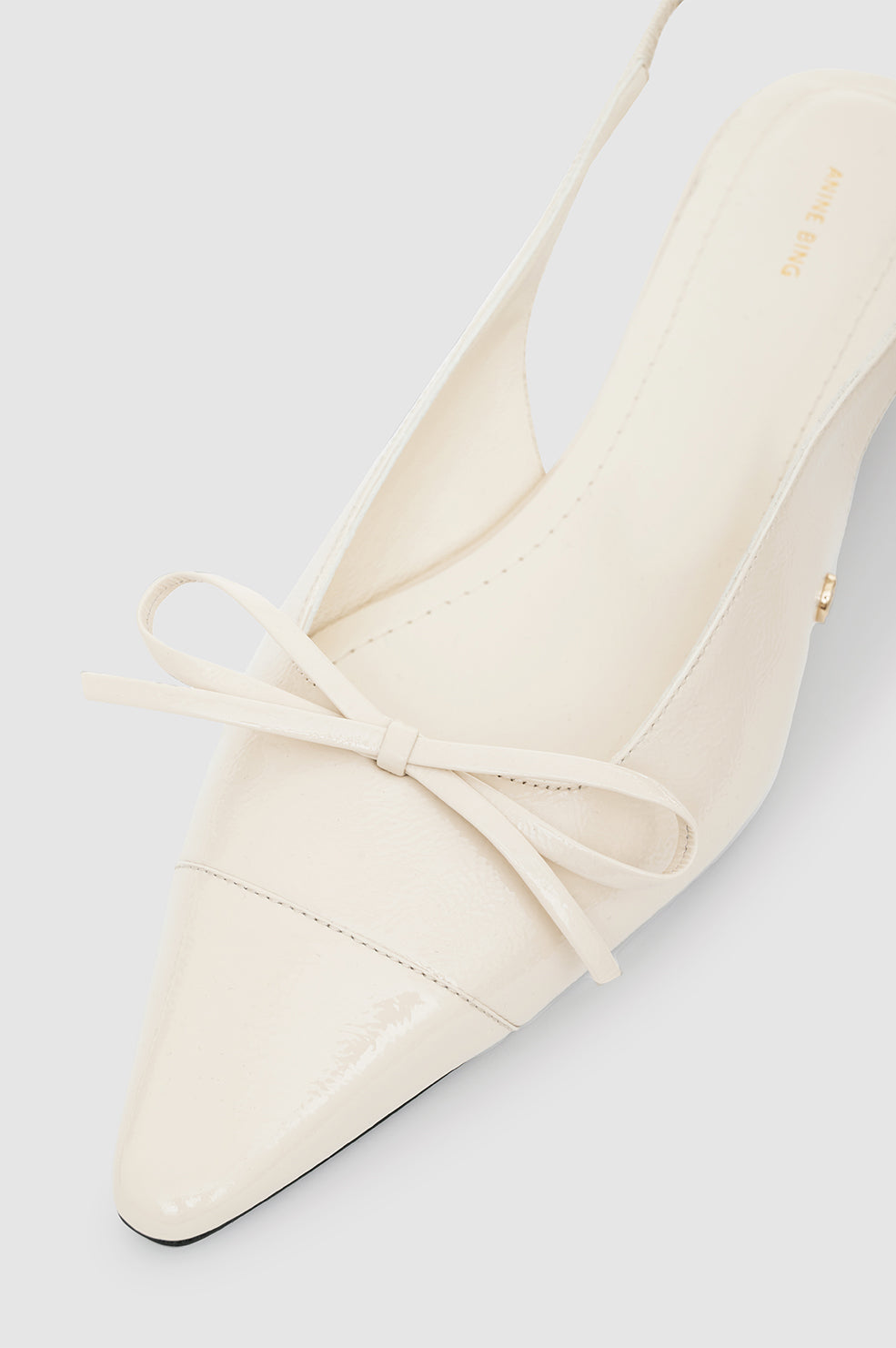 ANINE BING Zoey Slingback Heels - Bone Crinkled Patent  - Detail View