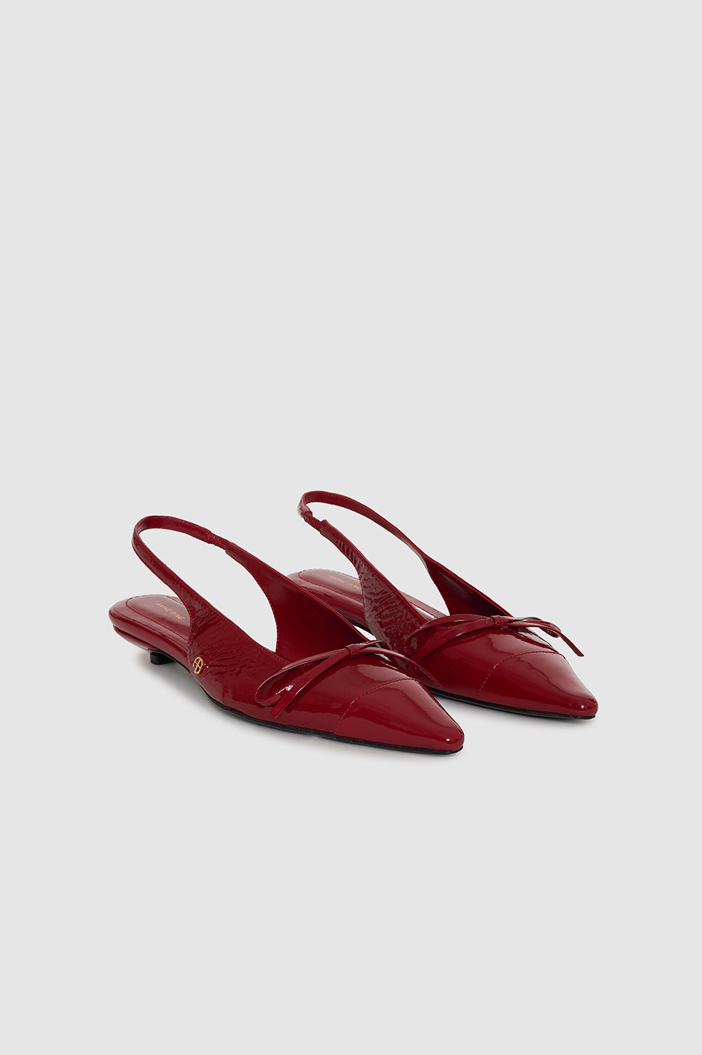 ANINE BING Zoey Slingback Heels - Red Crinkled Patent - Front View