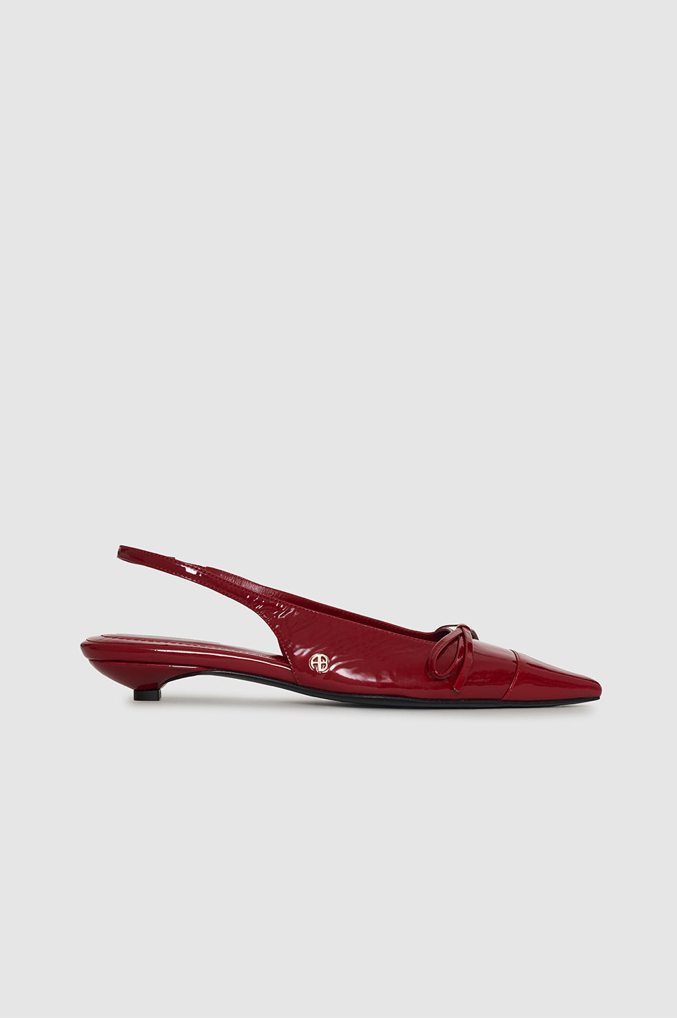 ANINE BING Zoey Slingback Heels - Red Crinkled Patent - Side View