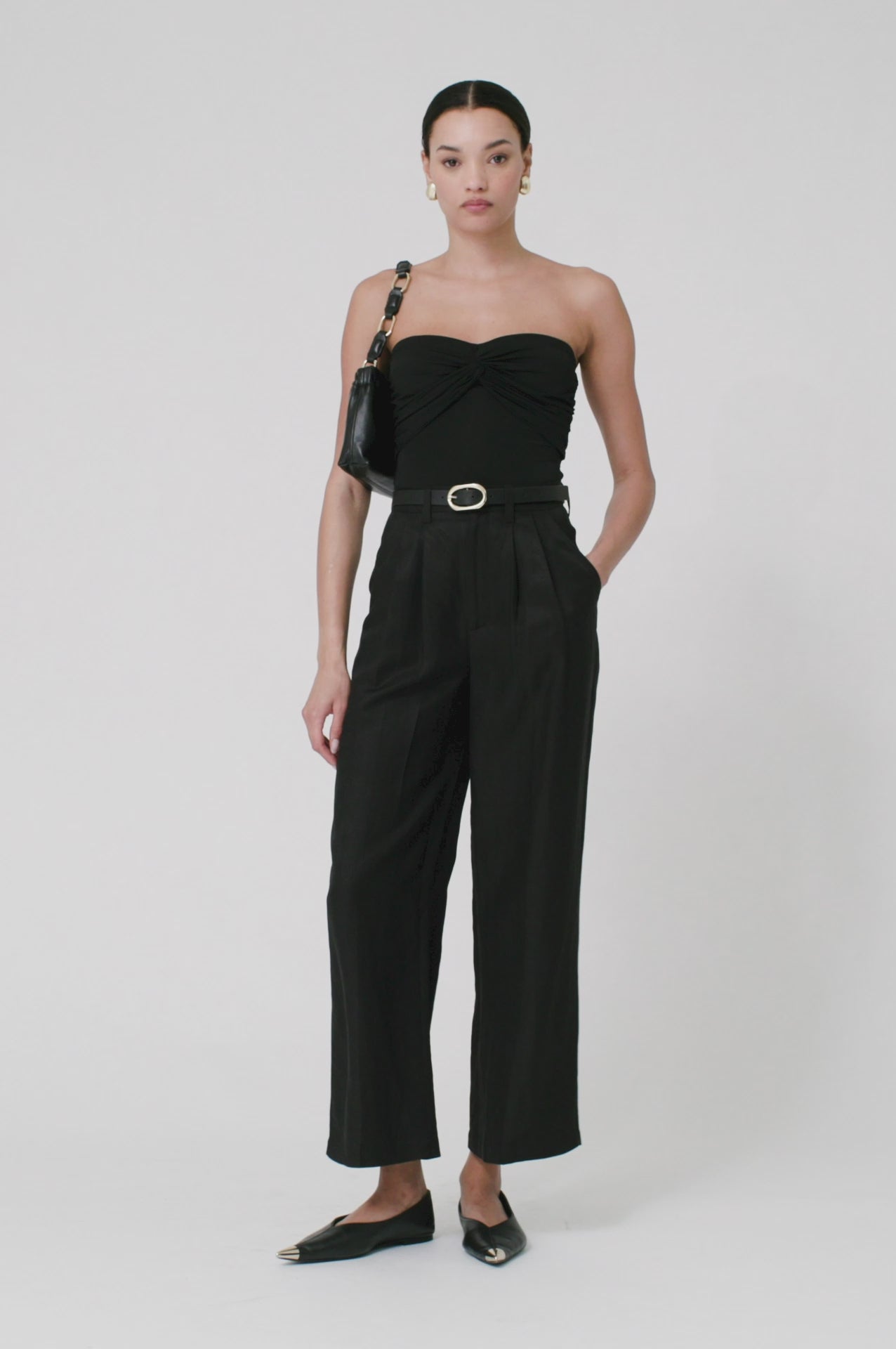 ANINE BING Carrie Ankle Pant - Black Linen Blend - On Model Video