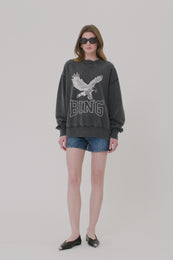 ANINE BING Alto Sweatshirt Retro Eagle - Washed Black - On Model Video