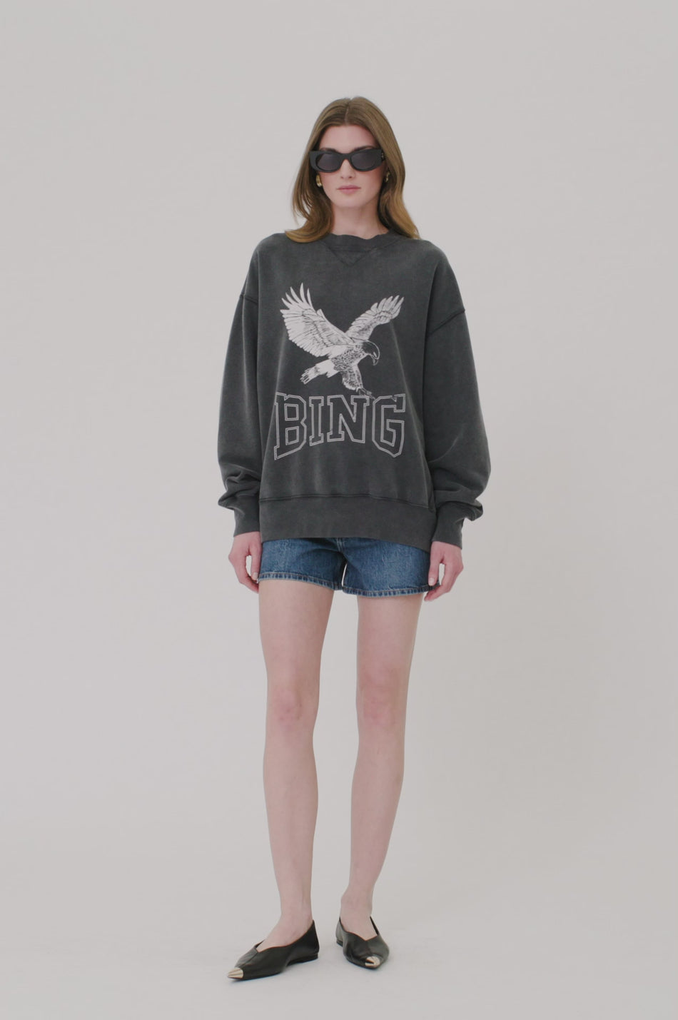 ANINE BING Alto Sweatshirt Retro Eagle - Washed Black