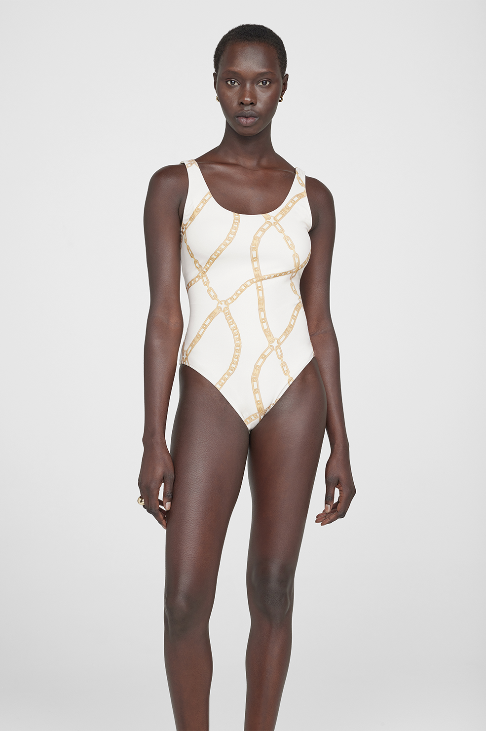 ANINE BING Jace One Piece - Cream And Tan Link Print